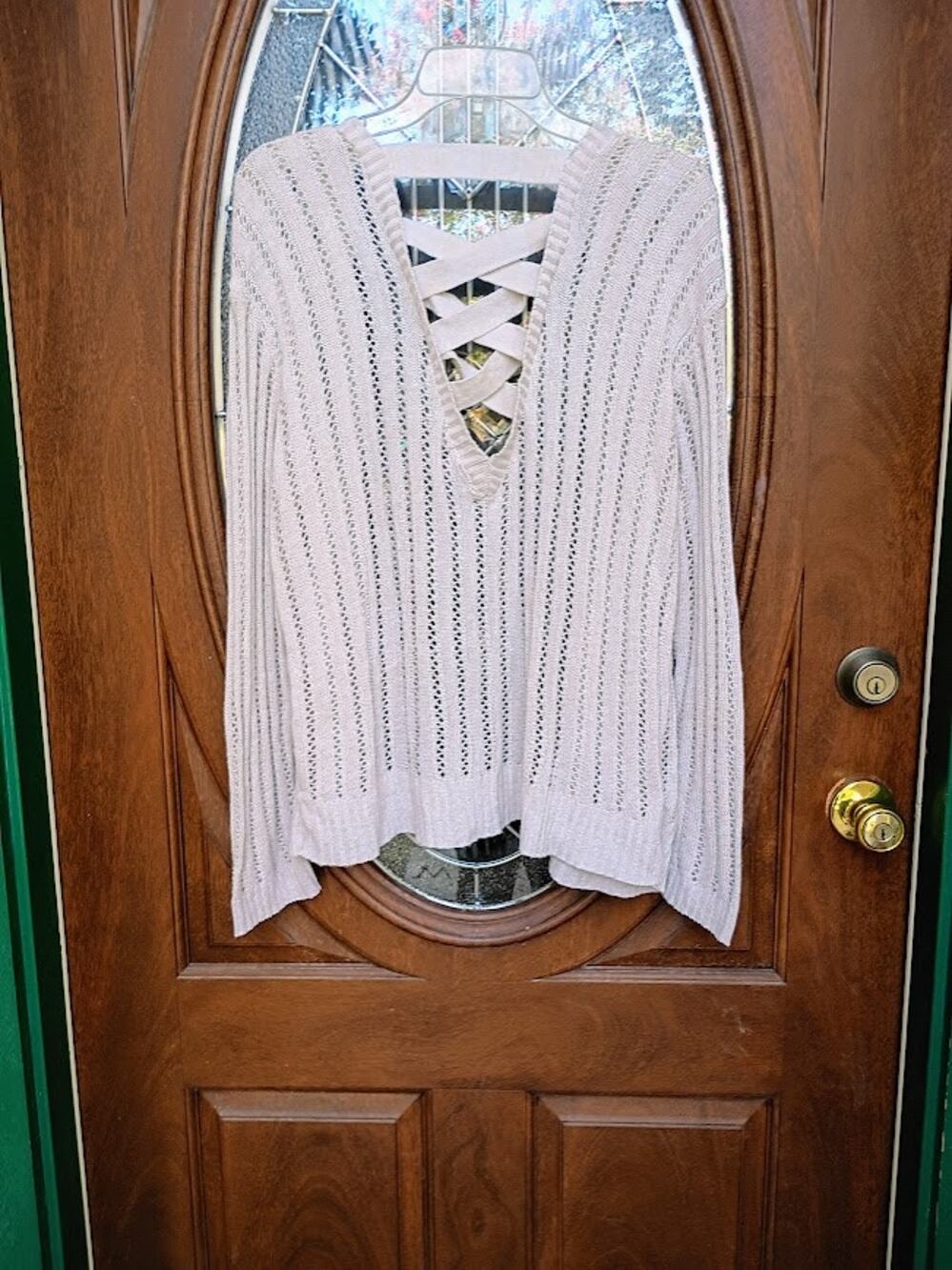 Serendipity Beige Cardigan Long Sleeves Lace-up Design Open Frontal L